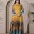 Mustard kalamkari print flared maxi gown with full sleeves for women