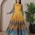 Mustard kalamkari print flared maxi gown with full sleeves for women