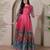Pink kalamkari print flared maxi gown with full sleeves for women