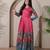 Pink kalamkari print flared maxi gown with full sleeves for women