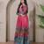 Pink kalamkari print flared maxi gown with full sleeves for women