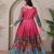 Pink kalamkari print flared maxi gown with full sleeves for women