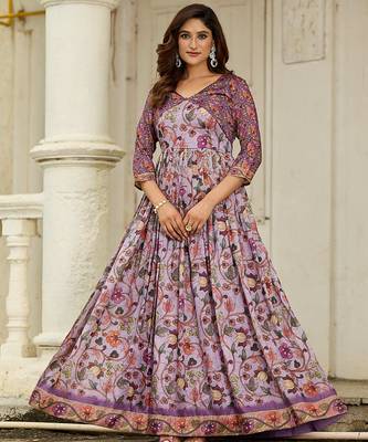 Women floral printed fit & flare ethnic gown with jacket 1
