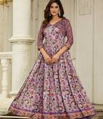 Women floral printed fit & flare ethnic gown with jacket