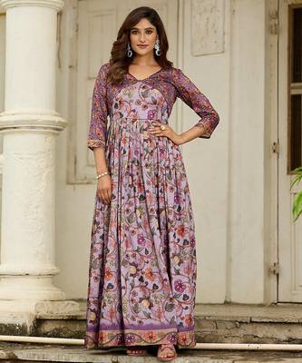 Women floral printed fit & flare ethnic gown with jacket 2