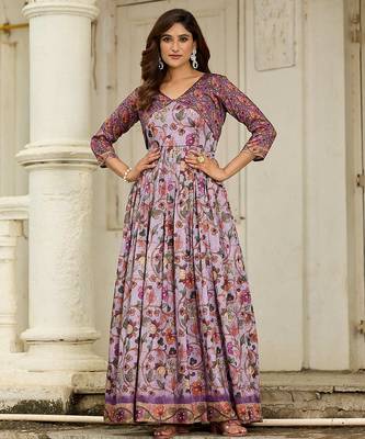 Women floral printed fit & flare ethnic gown with jacket 3