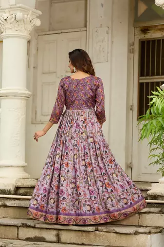 Women floral printed fit & flare ethnic gown with jacket