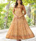 Womens ethnic cream angrakha style printed maxi gown