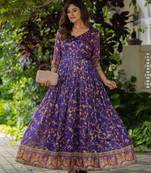 Womens violet angrakha style printed maxi gown
