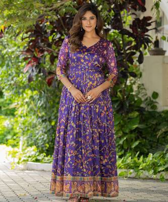 Womens violet angrakha style printed maxi gown 3