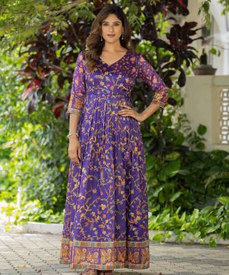 Womens violet angrakha style printed maxi gown 4