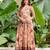 Womens peach floral printed fit & flare ethnic gown