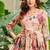 Womens peach floral printed fit & flare ethnic gown