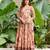 Womens peach floral printed fit & flare ethnic gown