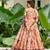 Womens peach floral printed fit & flare ethnic gown