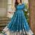 Women teal floral printed fit & flare ethnic gown with round neck