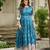 Women teal floral printed fit & flare ethnic gown with round neck