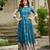 Women teal floral printed fit & flare ethnic gown with round neck