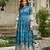 Women teal floral printed fit & flare ethnic gown with round neck