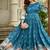 Women teal floral printed fit & flare ethnic gown with round neck
