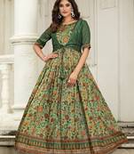 Ethnic green floral printed gown with attached jacket