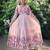 Baby pink floral print flared ethnic gown with scallop detail for women