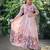 Baby pink floral print flared ethnic gown with scallop detail for women