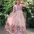 Baby pink floral print flared ethnic gown with scallop detail for women