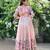 Baby pink floral print flared ethnic gown with scallop detail for women