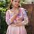 Baby pink floral print flared ethnic gown with scallop detail for women