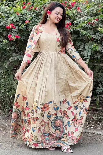 Women embellished ethnic gown with layered jacket