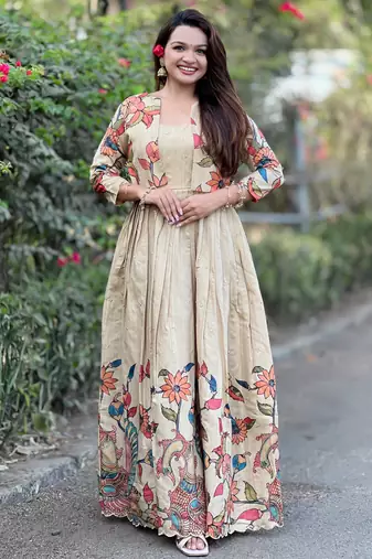 Women embellished ethnic gown with layered jacket