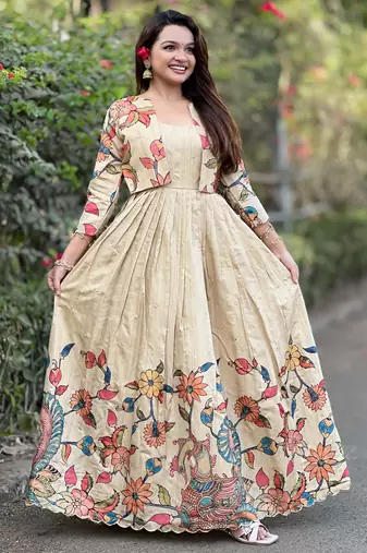 Women embellished ethnic gown with layered jacket