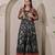 Womens black woven flared maxi gown with brocade jacket