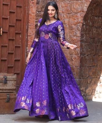 Violet ethnic fit and flare weaving gown for women 1