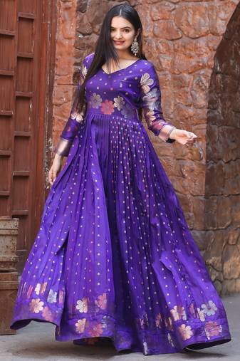 Violet ethnic fit and flare weaving gown for women
