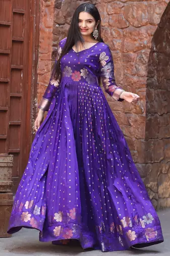 Violet ethnic fit and flare weaving gown for women