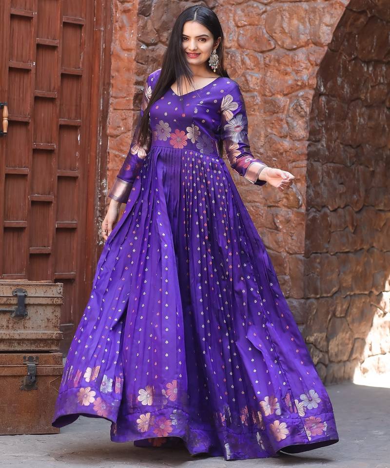 Violet ethnic fit and flare weaving gown for women
