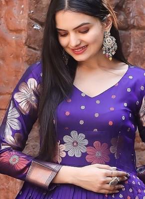 Violet ethnic fit and flare weaving gown for women 2