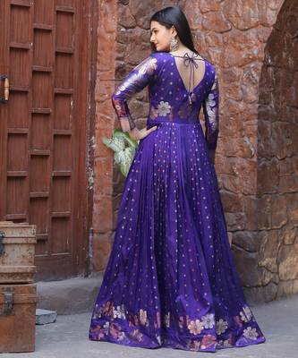 Violet ethnic fit and flare weaving gown for women 3