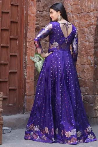 Violet ethnic fit and flare weaving gown for women