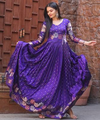 Violet ethnic fit and flare weaving gown for women 4
