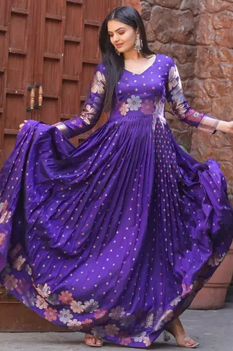 Violet ethnic fit and flare weaving gown for women