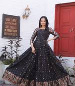Traditional woven anarkali gown with floral border