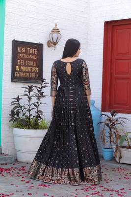 Traditional woven anarkali gown with floral border 2
