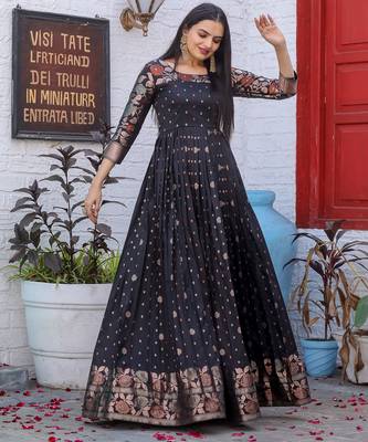 Traditional woven anarkali gown with floral border 4