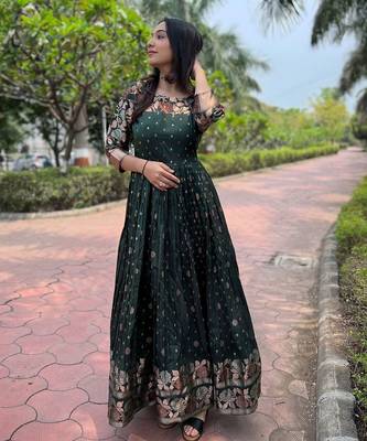 Traditional woven anarkali gown with floral border 1