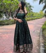 Traditional woven anarkali gown with floral border