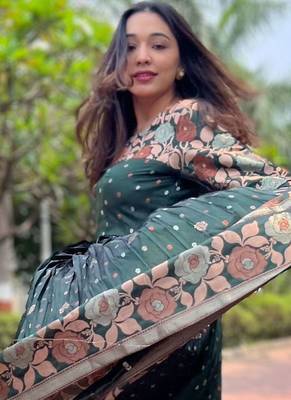 Traditional woven anarkali gown with floral border 2