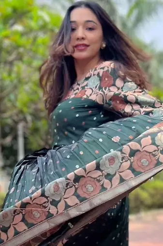 Traditional woven anarkali gown with floral border